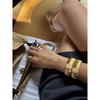 Design European and American Fashion Gold Wide Bracelet with Sparkling Light, Adjustable Open-Ended Color-Blocked Bracelet, Light Luxury for Women