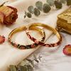 Romantic Enamel Flower Bracelet for Women Gold Color Vintage Dripping Oil Red Floral Hand Cuff Bangle Lady Party Travel Jewelry