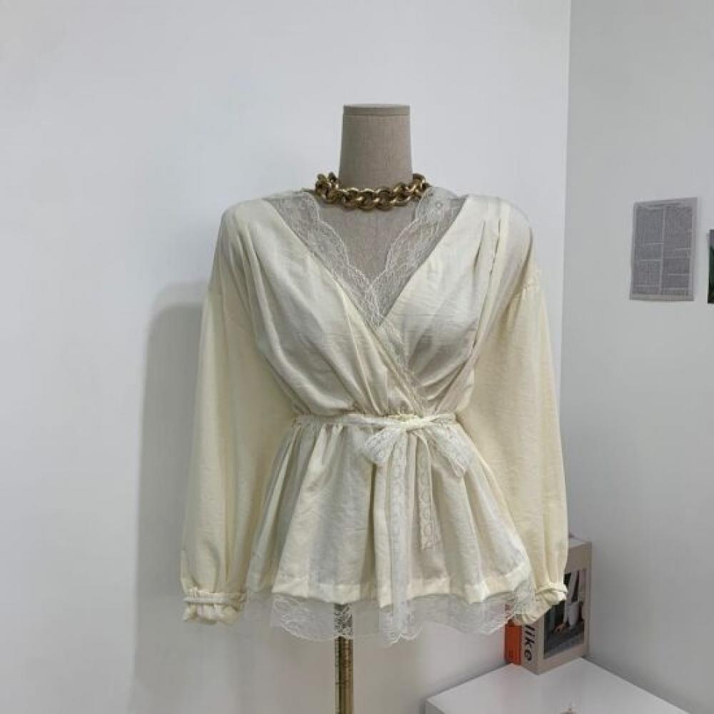 C S In The Room meSh laCe Long Sleeve Puff blouSe Set 2Color