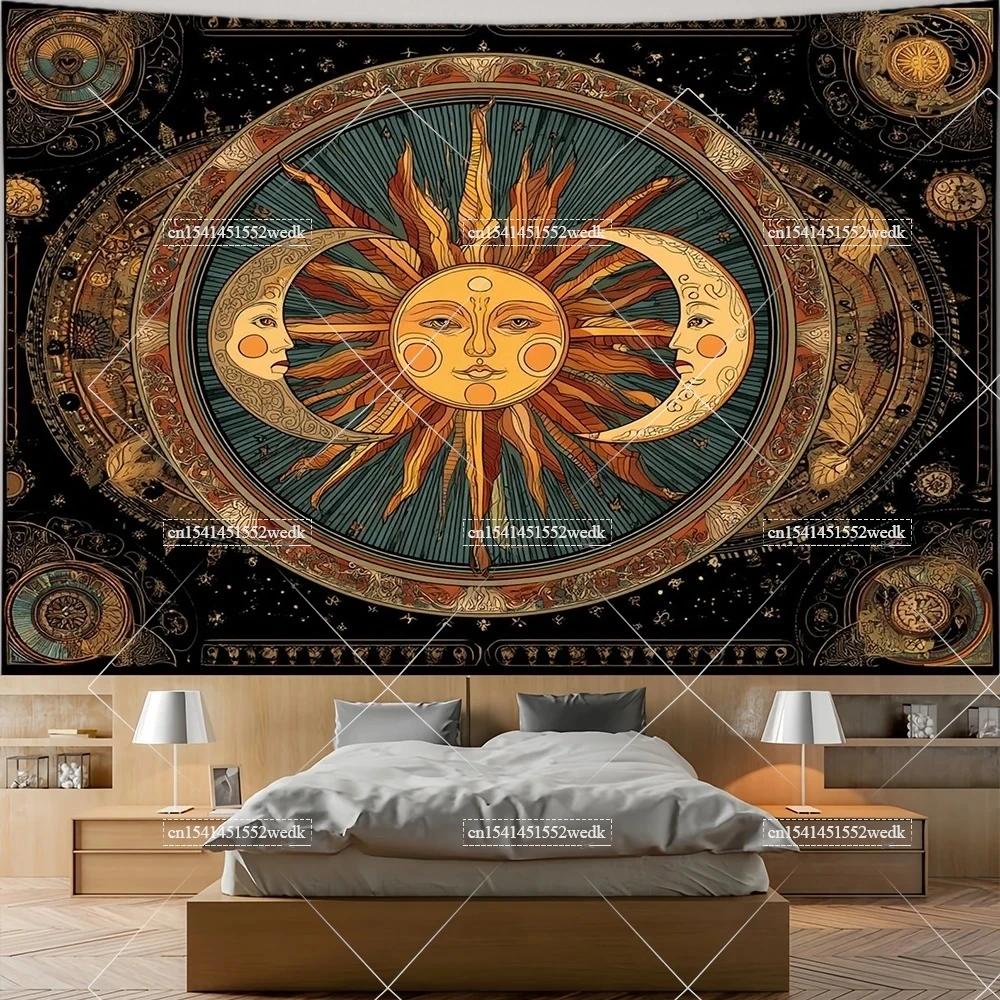 Sun And Moon Astrology Tapestry Celestial Boho Hippie Floral Plant Tapestries Wall Hanging Aesthetic Room Decoration Posters