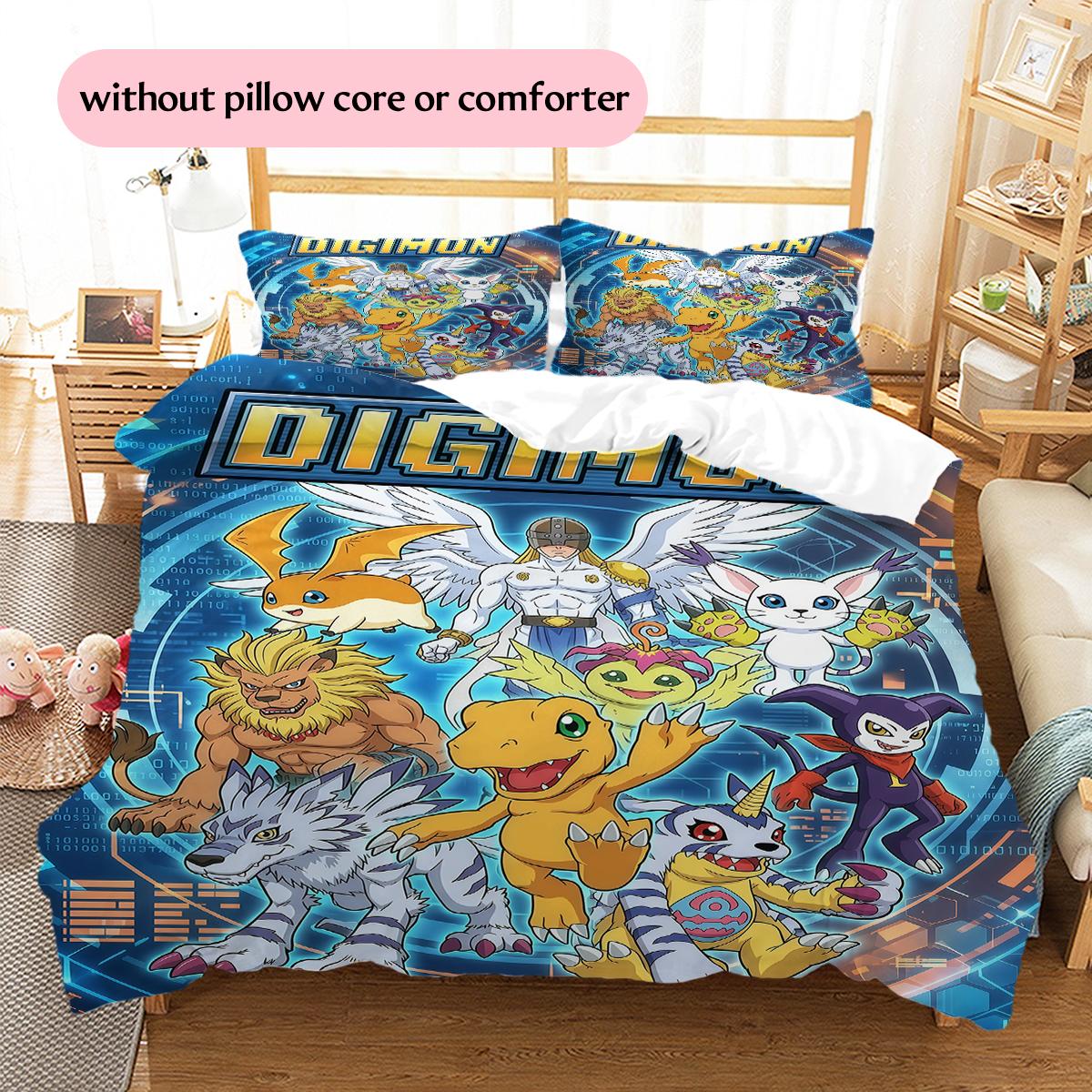 

Digimon Adventure Group & Digital World Pattern Bedding Home Decoration Festival Gift (1 * duvet cover + 2 * pillowcase, without core) 135x200cm