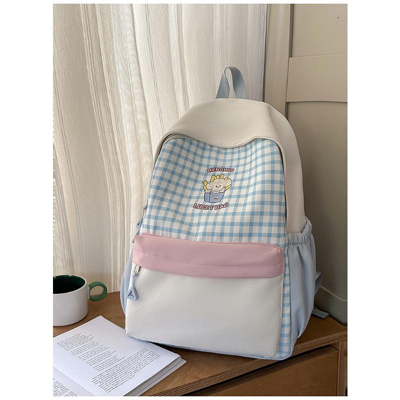Japanese new high-value, fresh, sweet and sweet plaid backpack, lightweight and large-capacity backpack for junior high school students