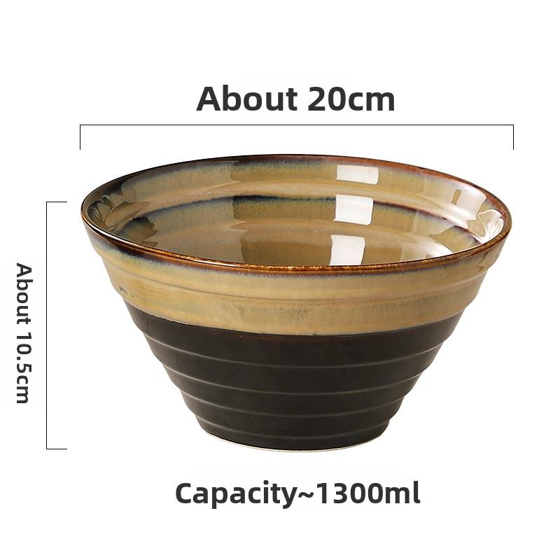 

Ceramic retro large household soup bowl, Japanese restaurant commercial bamboo hat bowl, heat-resistant ramen
