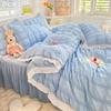 Cute Princess Style Seersucker Bedding Set For Women Cotton Solid Color Ruffle Bed Skirt Sheet Sets King Queen Comforter Cover