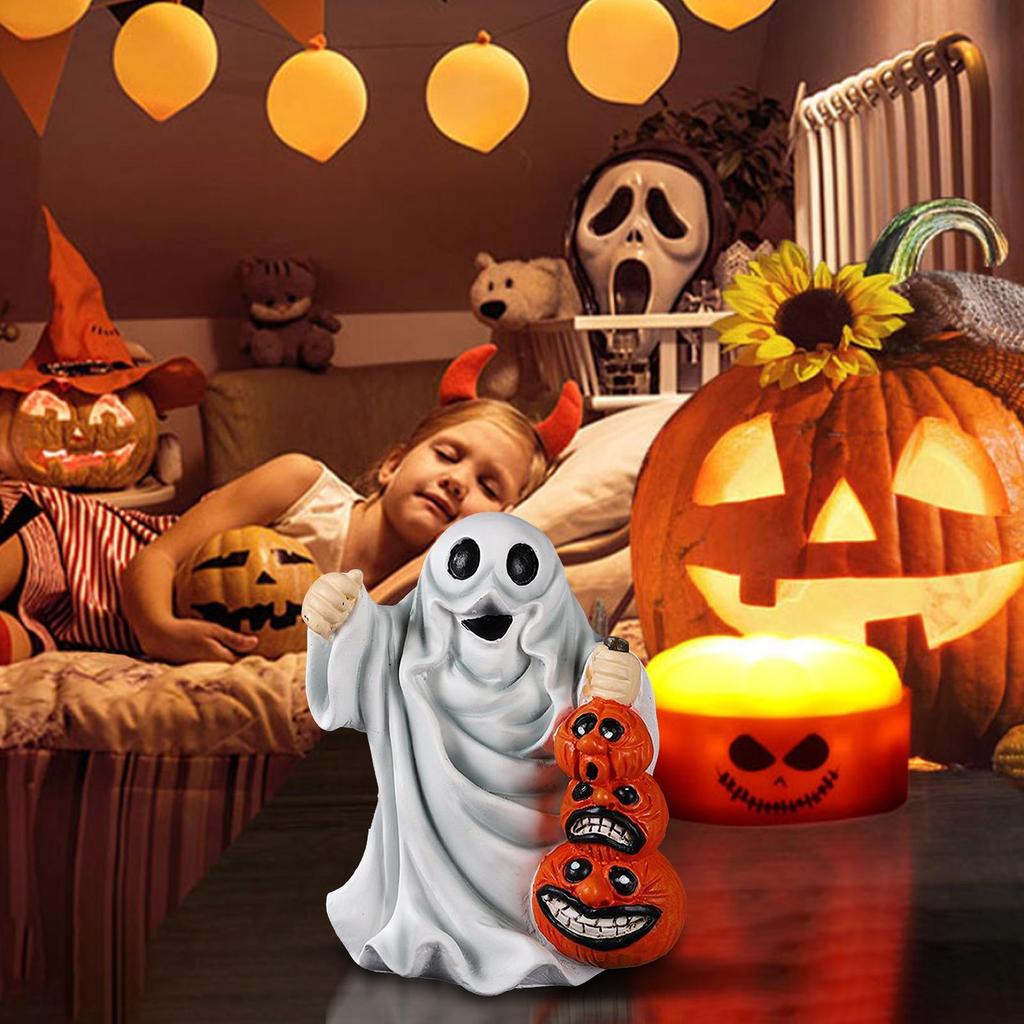 Halloween Ghost Pumpkins Ornaments Spooky Resin Pumpkins Statues Decorative Figurine For Haunted House Living Room Bedroom Study