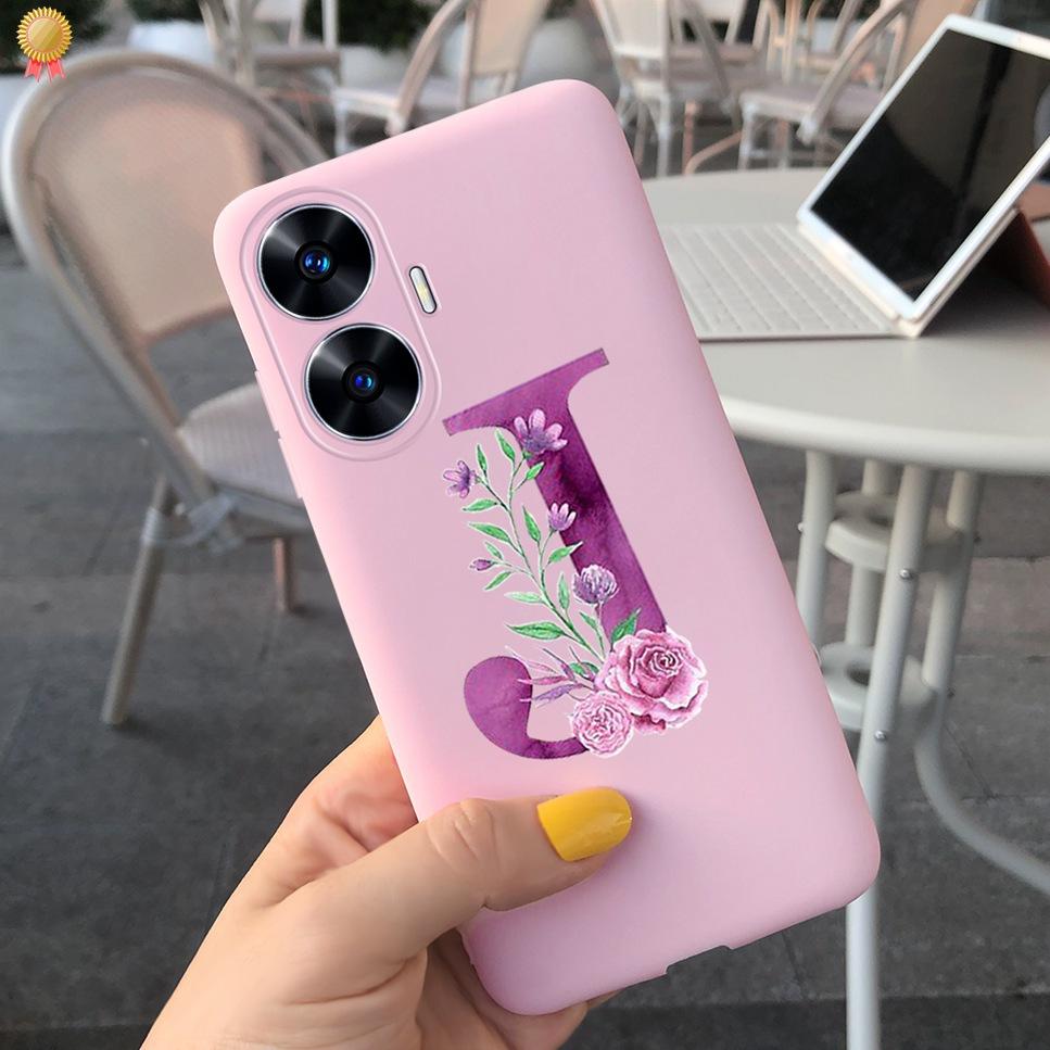 For Realme C55 C 55 6.72'' Case Delicate Cute Letters 3D Crown Flowers Matte Shockproof Soft TPU Silicone Phone Case Back Cover