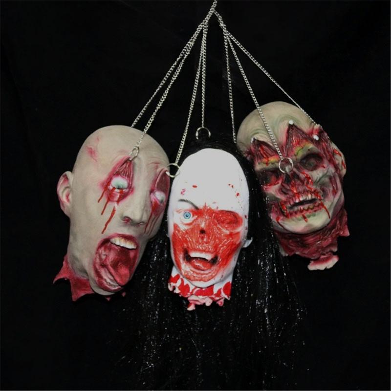 Cabeza de Muerto Colgante con Cadena Accesorios de Cabeza de Halloween Parte del Cuerpo de Muerto Sangrienta Aterradora Accesorios de Cabeza Cortada Colgantes