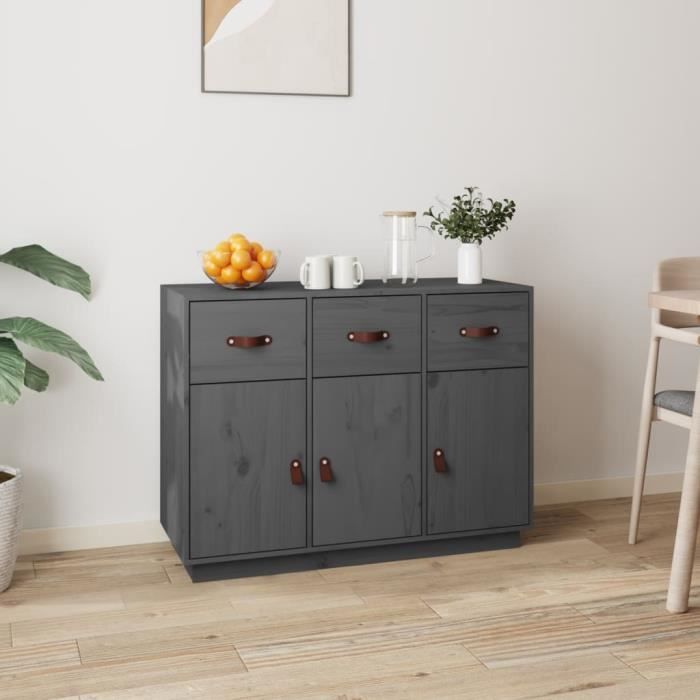 820149 vidaXL Buffet Gris 100x40x75 cm Bois massif de pin