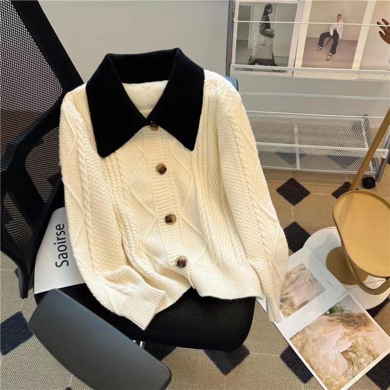 

YYFS Женская мода Повседневный Осень Зима Однотонный Принт Длинный Рукав Поло Воротник Свитера Size: One Size белый