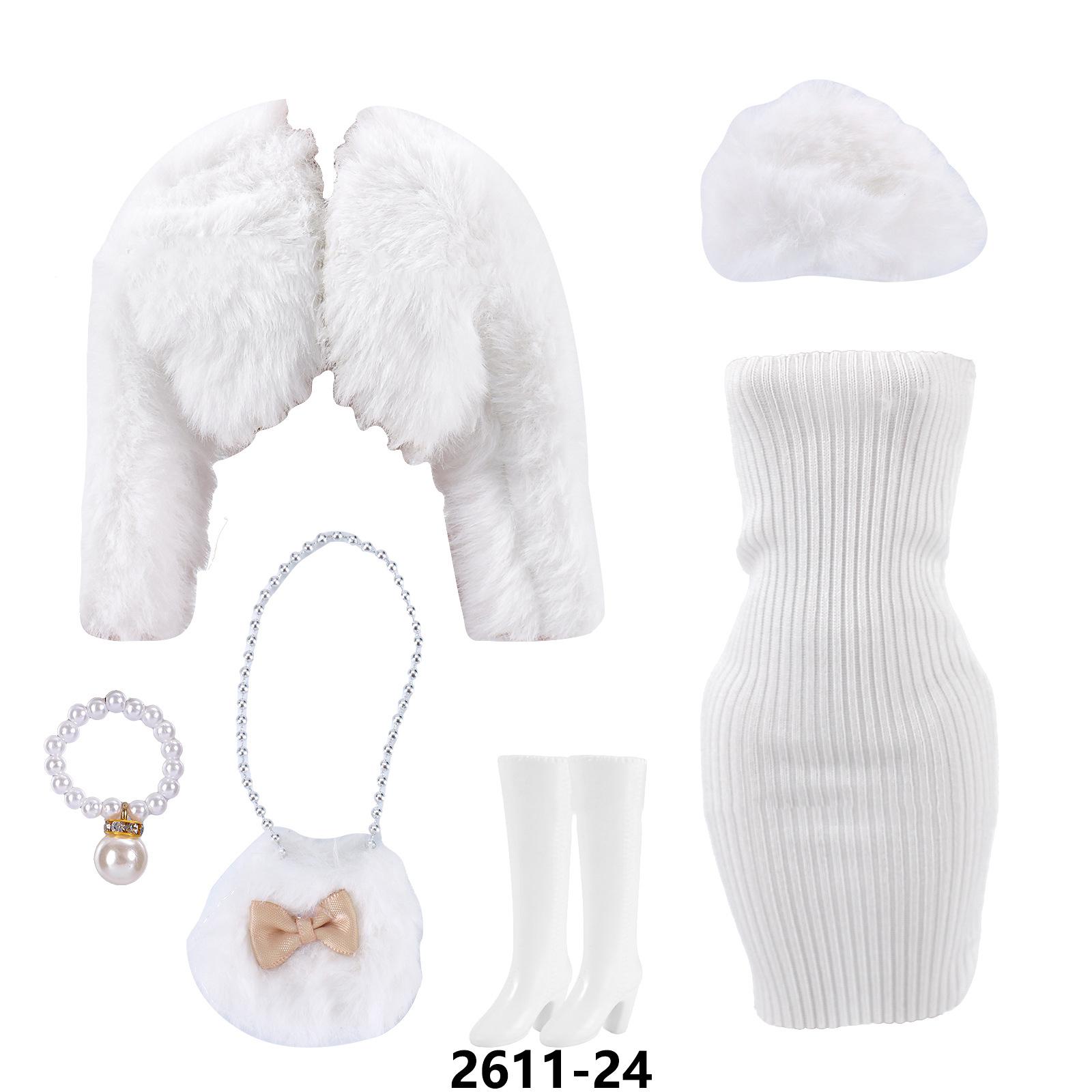 

30Cm Doll Clothes Fashion Luxury Fur Collar Waist Leather Trench Coat Jacket Pants Skirt Set For 1/6 Supermodel Doll Accessories Set For 30cm Doll