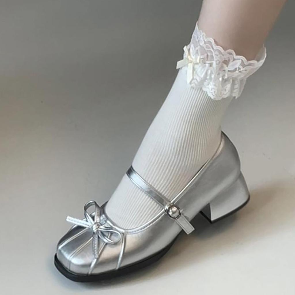 Silver French square head light mouth thick heel single shoes women's summer 2025 new with skirt retro heightening Mary Jane shoes