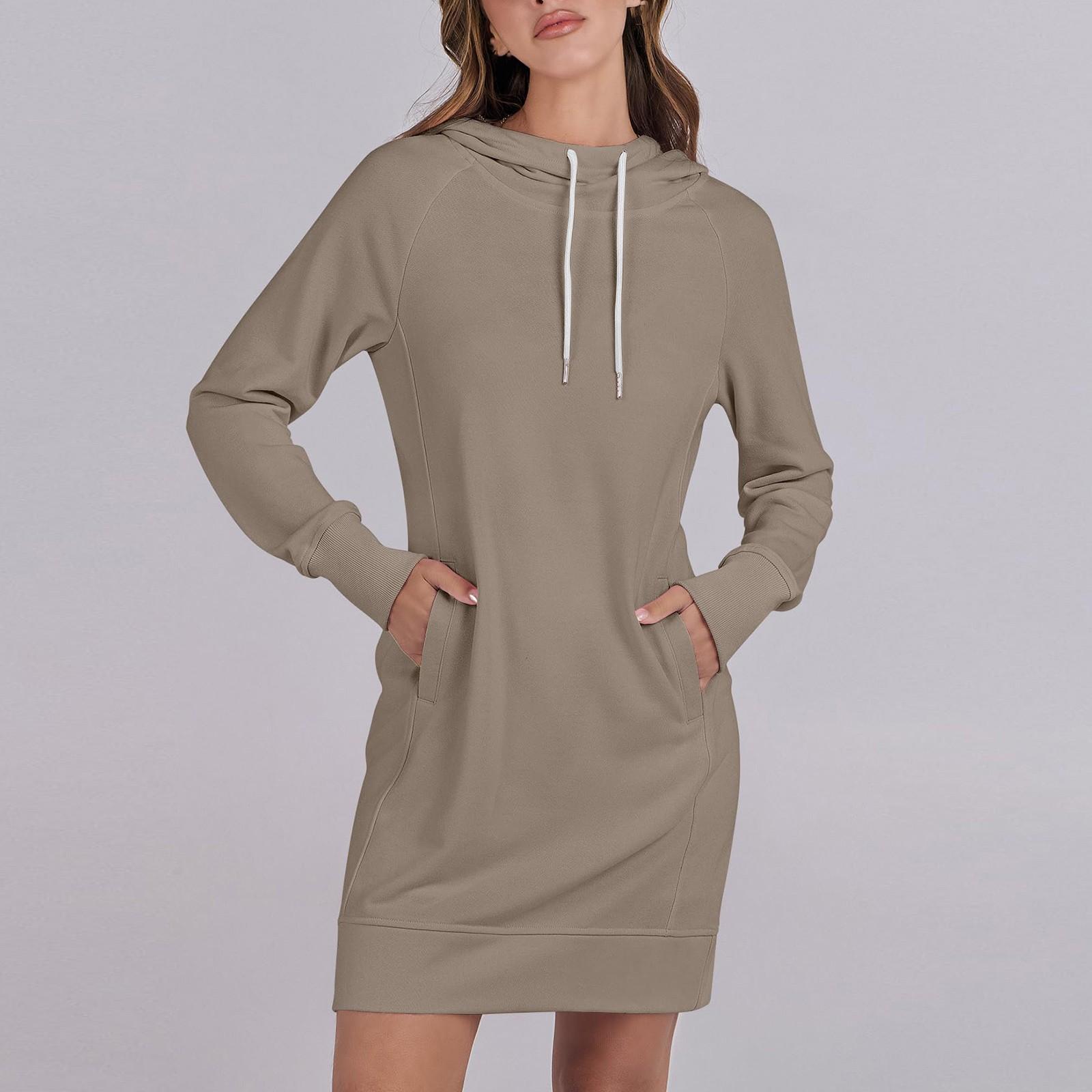 

Женские осенние топы с длинным рукавом, круглый вырез, лоскутная толстовка, повседневные платья с рукавом реглан и капюшоном XXL хаки