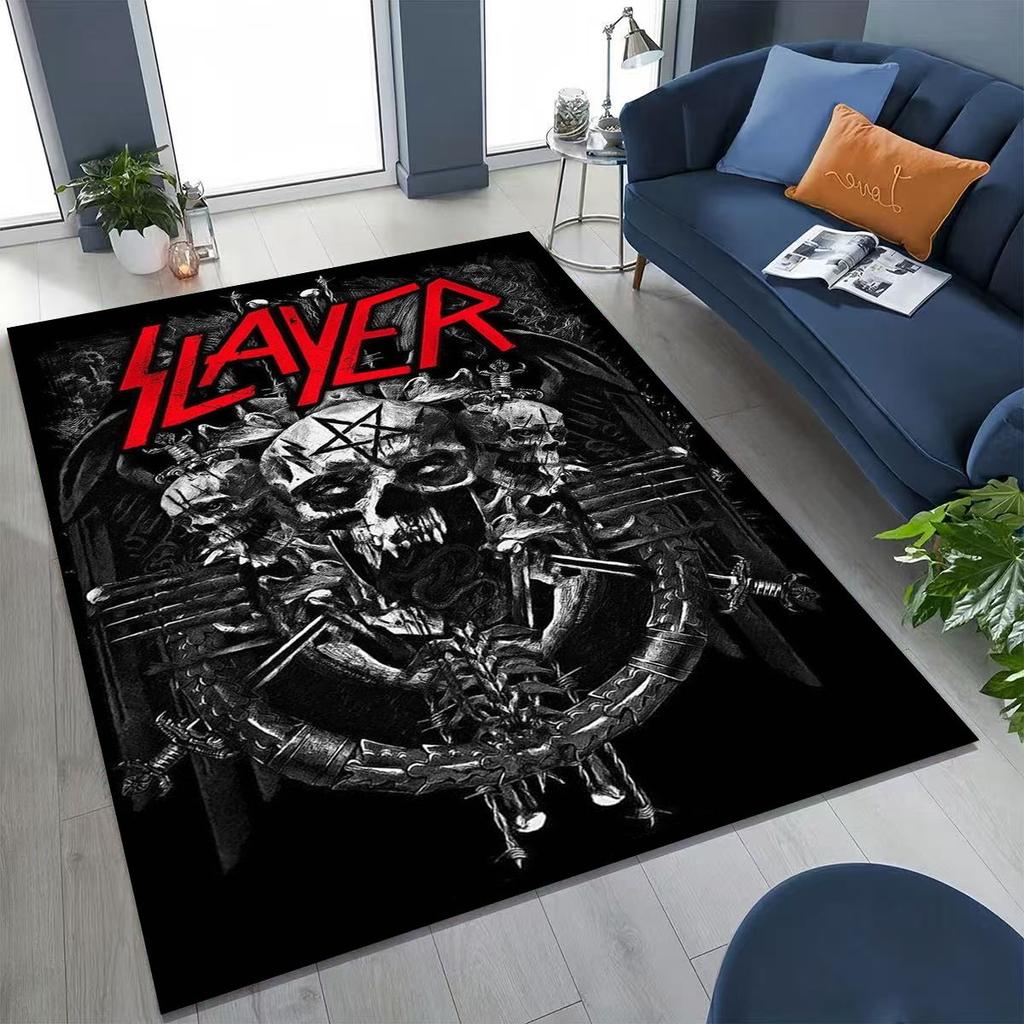 Slayer Heavy Metal Rock Band Skull Art Carpet Rug for Bedroom Living Room Sofa Home Doormat Decor,Large Non-slip Floor Mat