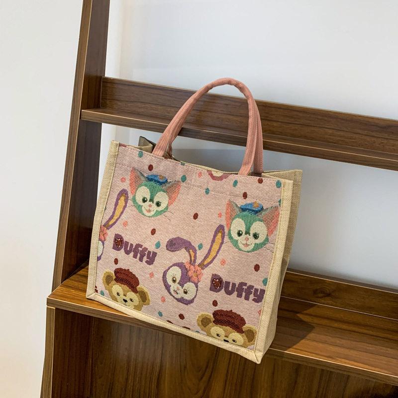 Fresh and Cute Printed Canvas Bag Student Shoulder Bag Linen Woven Large-capacity Tote Bag Women's Storage Bag