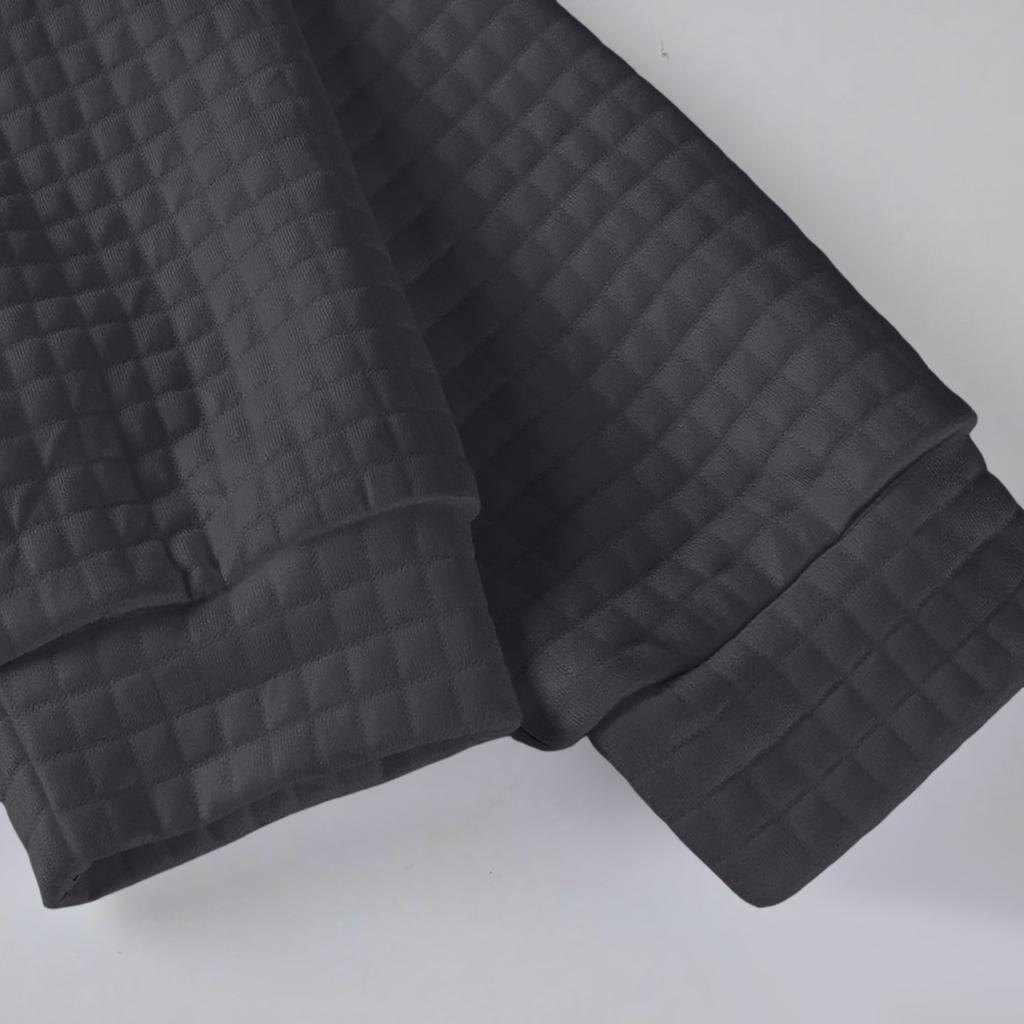 Top Masculino Casual de Malha Waffle de Gola Larga e Manga Comprida