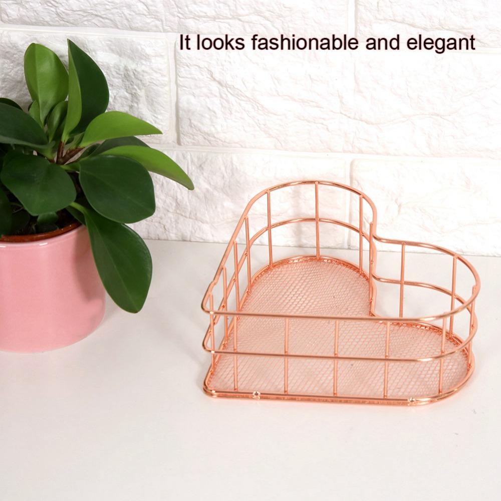 Rose Golden Heart Shape Storage Basket Heart Shaped Metal File Storage Basket  Household Use