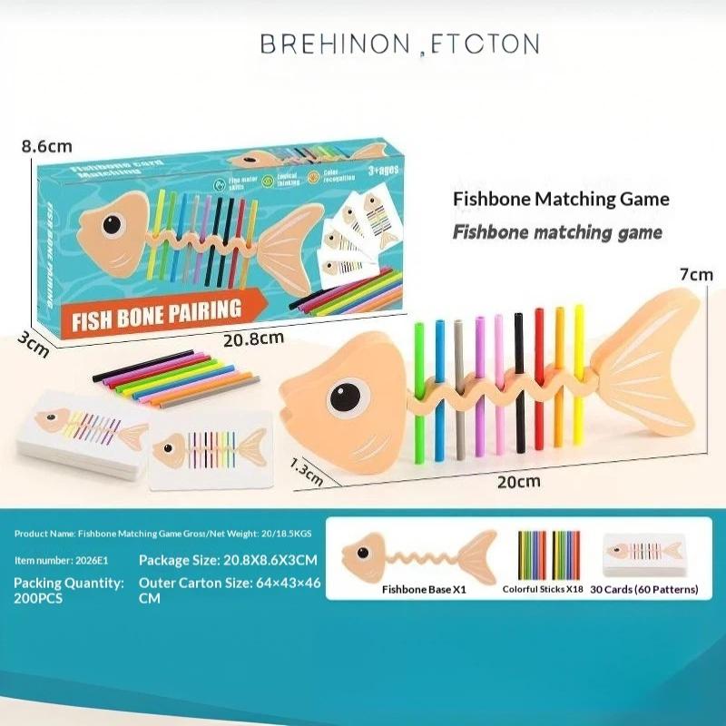 Fish Bone Matching Toy Montessori Color Sorting Educational Game Non-Toxic Fine Motor Skill Toy for Preschool Toddlers