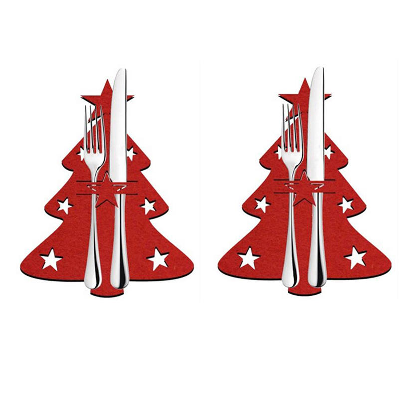 1set Christmas Knife Fork Storage Bag Christmas Tree Stars Snowflake Xmas Knife Fork Bag Cutlery Cover Table Decoration