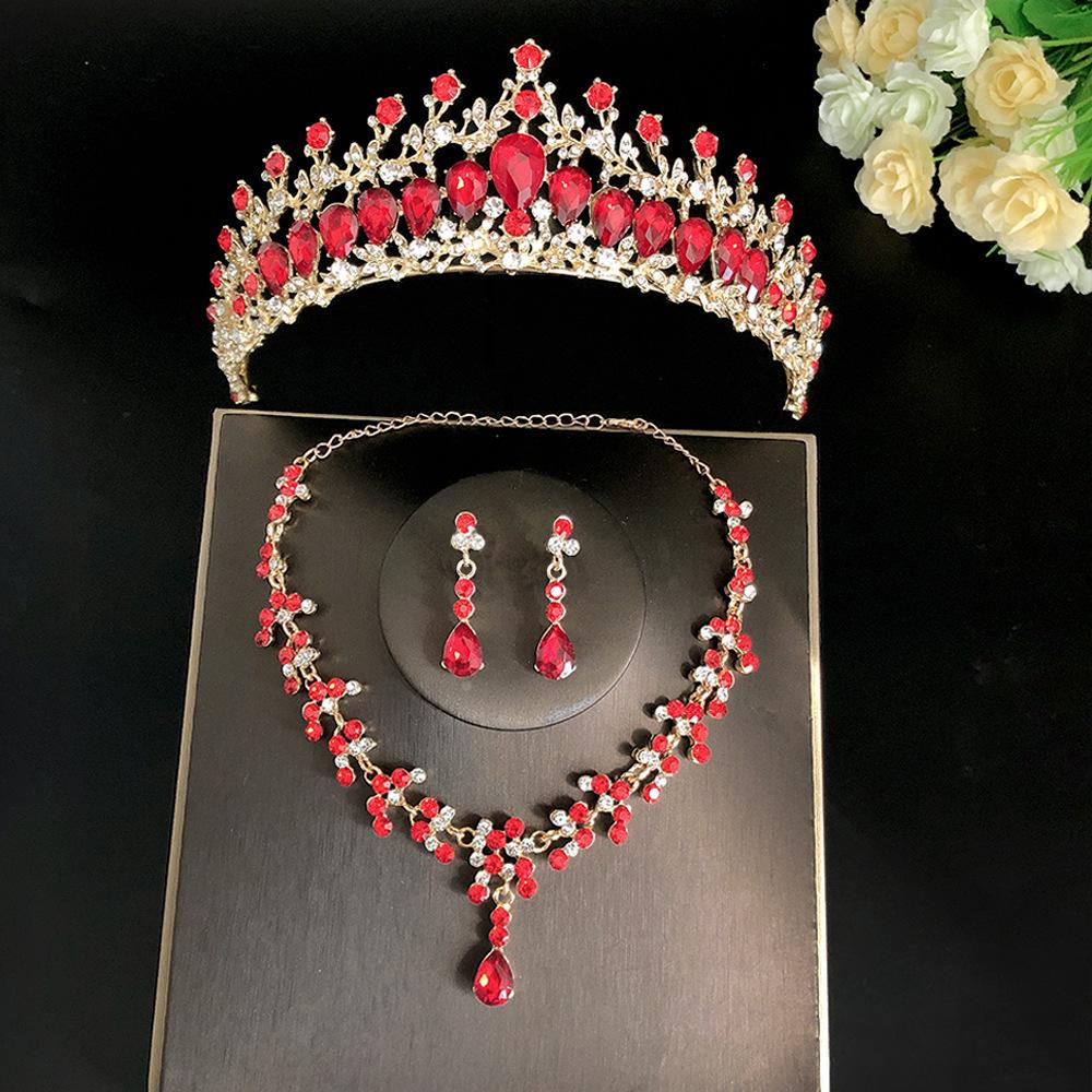 Simple Bridal Jewelry Three piece Set Wedding Crown Tiara Necklace Earrings Korean Super Fairy Wedding Dress Accessories