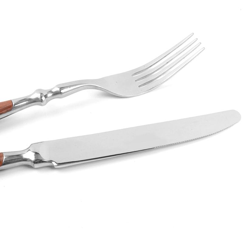 Cuțite de friptură, furculiță, lingură, mâner de lemn, stil Laguiole, tacâmuri din oțel inoxidabil, tacâmuri pentru cină