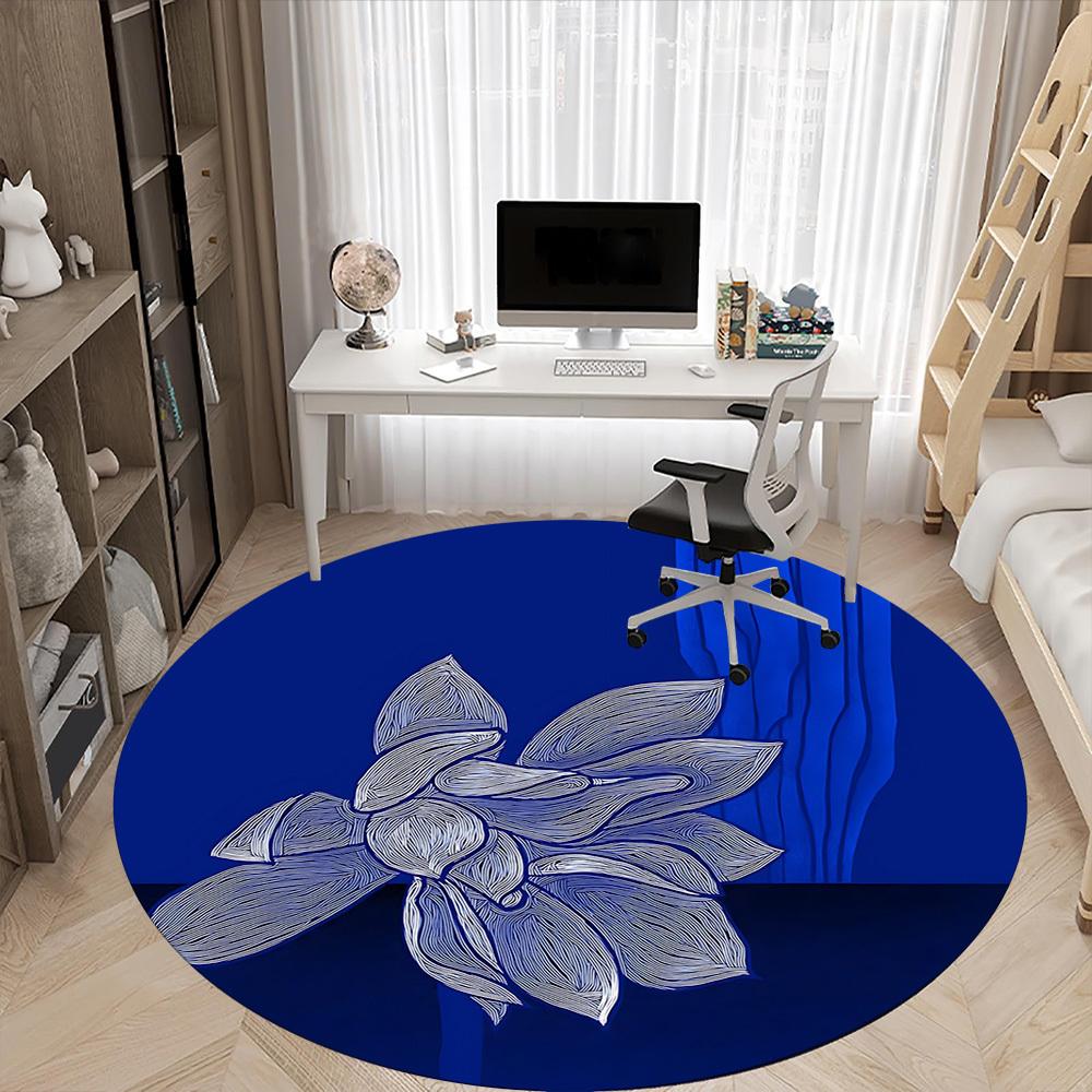 1pc Floral Design Office Round Area Rug, Mat Suitable For Office, Under Office Chairs Bedroom Living Room Home Decor, Room Deco