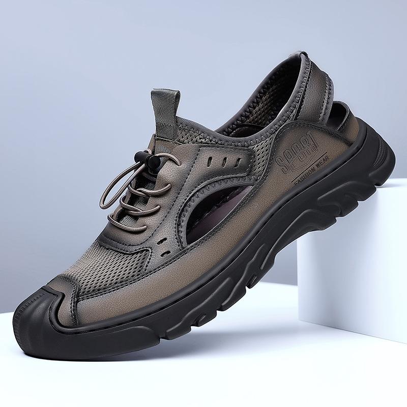 Hollow Men's Sandals 2025 Summer New Mesh Rome Foreign Trade Leisure Beach Hole Breathable Bag Head Leather Shoes