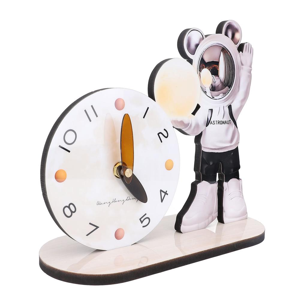 Space Man Desk Clock Decorative Cartoon Desktop Ornament Quiet Clock for Bedroom Study Office