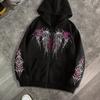 Men's Gothic Dark Print Zipper Hooded Casual Sports Sweatshirt Zipper Jacket Autumn and Winter Casual Retro Street Style Top