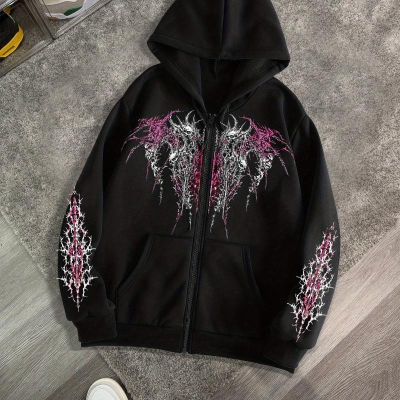 Men s Gothic Dark Print Zipper Hooded Casual Sports Sweatshirt Zipper Jacket Autumn and Winter New Casual Retro Street Style Top L