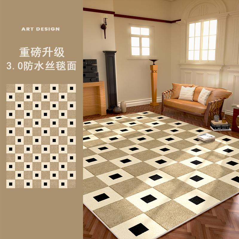 Medieval Style Carpets for Living Room Blue Checkerboard Bedroom Decor Rug Retro Lounge Thick Carpet Home Washable Floor Mat