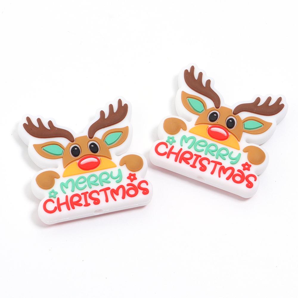 2pcs Silicone Beads Lovely Christmas Series Santa Reindeer Snowman Tree Loose Beads For Jewelry Making DIY Christmas Gifts Decor