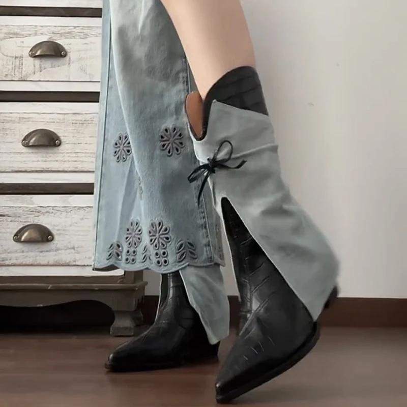 Fashion 2025 New Autumn Winter Women Western Cowboy Boots Vintage Pointed Toe Shoes Ladies Thick Heel Short Botas Zapatos De Mujer