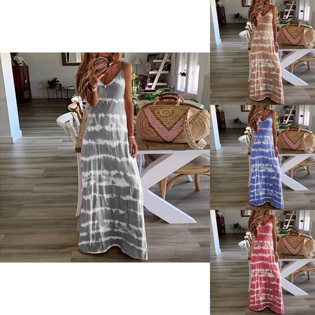 Women Summer Casual Long Maxi Dress With Fashionable Print For Beach Outings