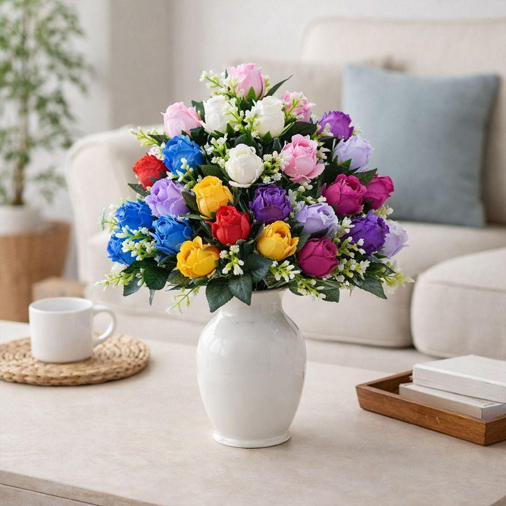 12 Heads Artificial Rose Bouquet Two Colors Wedding Decorations Silk Roses Plastic Rose Flowers