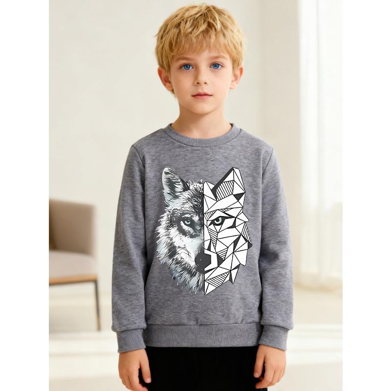 European sizes Kids' Round Neck Pullover, Long-Sleeved Top , Featuring Cool Prints, Suitable for Daily Casual Wear And Outdoor Activities