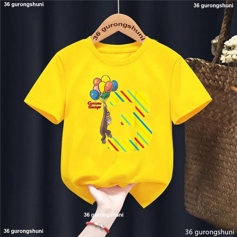 Kawaii Kids Clothes Curious George Monkey Cartoon Printed Yellow T Shirt Girls/Boys Summer Tops T-Shirt Harajuku Shirt