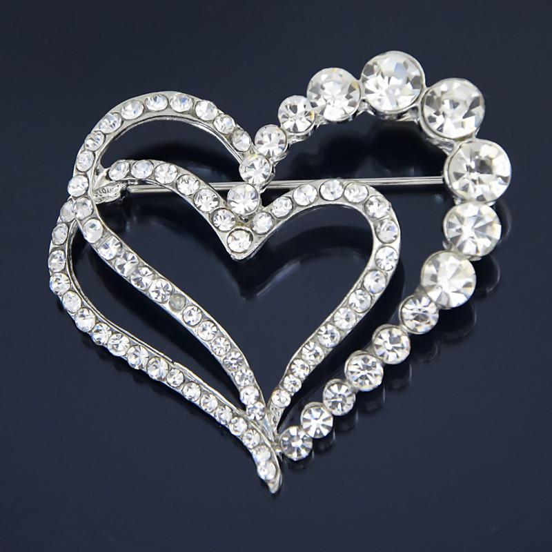 Women s Gold-Plated Heart Brooch with Rhinestones - Stylish Lapel Pin Gift