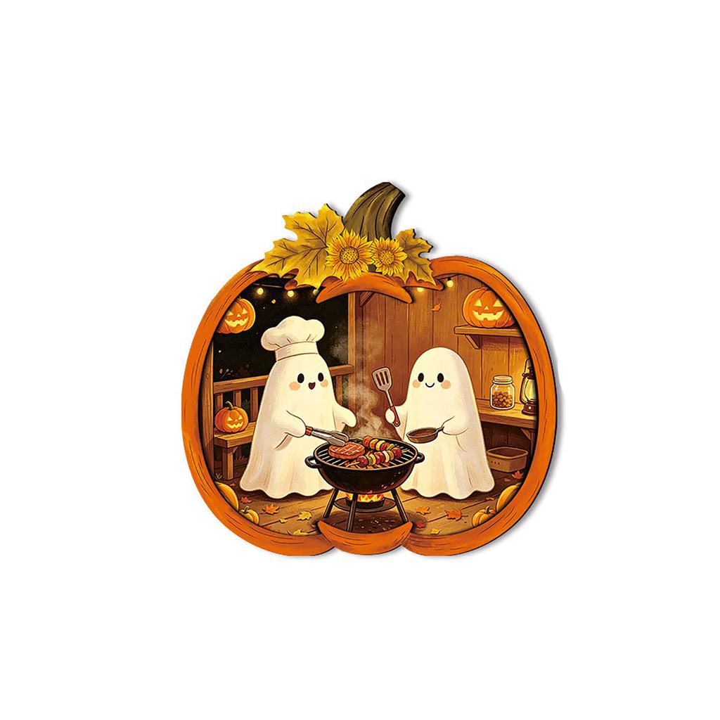 Halloween Wooden Sign Light with Pumpkin Pendant - Battery Operated Button Cell Warm Light for Party Decor, Desk Shelf Table Decoration