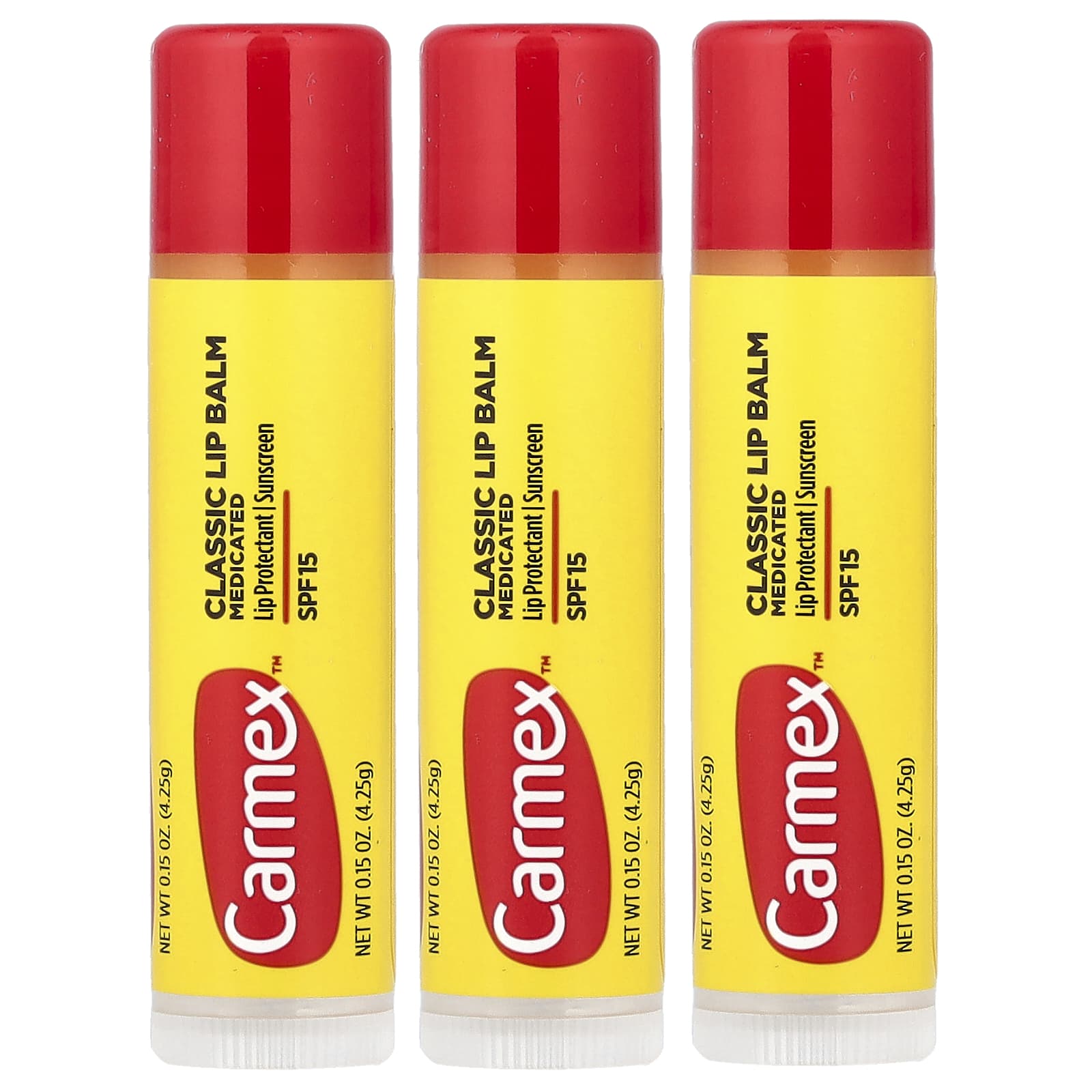 

Carmex, Classic Lip Balm, Medicated, SPF 15, 3 Sticks, 4.25g (0.15oz) Each