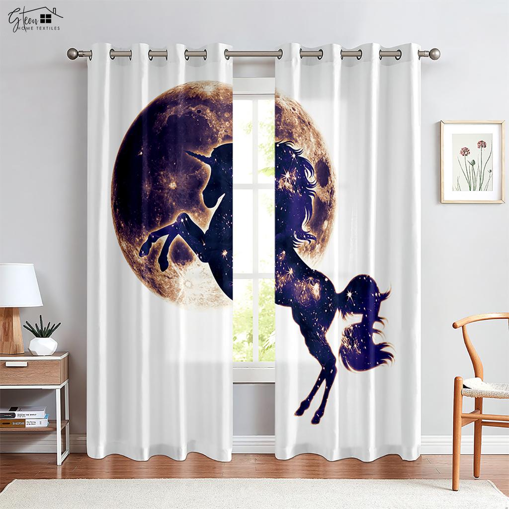Adorable Cartoon Unicorn Starry Sky Rainbow Printed Drapes Children ' s Space Ornament Drapes Children ' s GiftHouseholdOrnament