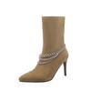 Autumn Stiletto High Heels Women's Ankle Boots Metal Chain Design Suede Pointed Toe Women Sexy Shoes Black Apricot Pumps WSH4714