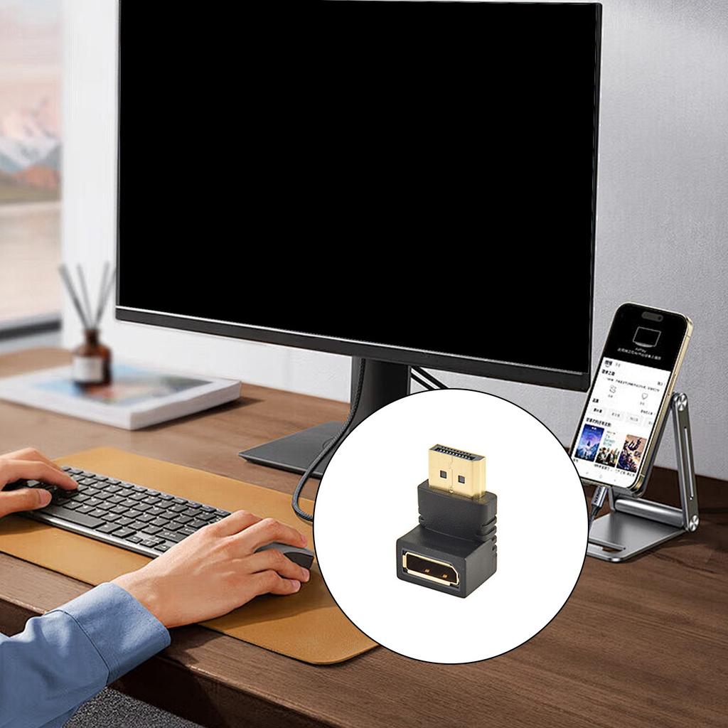 Right Angle Adapter Male to Female Gold Plateds Connectors for Limited Space Setup Supports 90 Degree