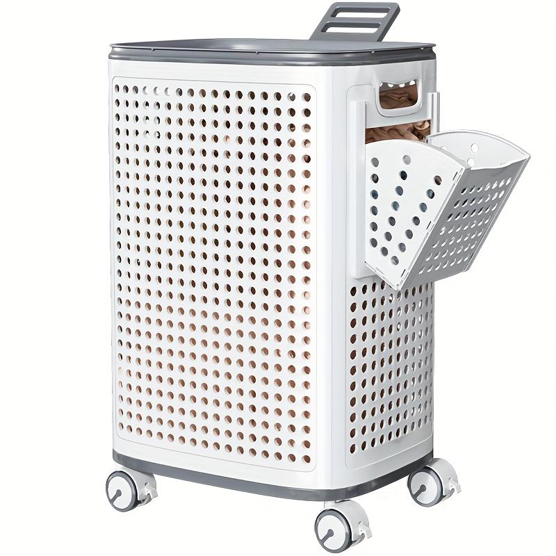 Foldable Medium Large White Laundry Baskets with Lid White Multi-Functional Portable Dirty Clothes Hamper with Wheels