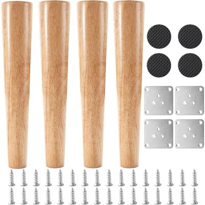 4 Stuks 40cm Houten Meubelpoten, Massief Hout Bank Vervangende Voeten met Metalen Montageplaten & Schroeven voor Kast, Bed, Stoel, Bank, Ladekast, Tafel