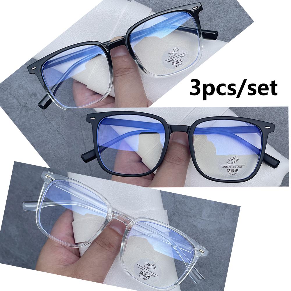 3Pcs/set New Square Computer Glasses Frame Women Men Anti Blue Light Rectangle Eyewear Blocking Optical Spectacle Eyeglasses