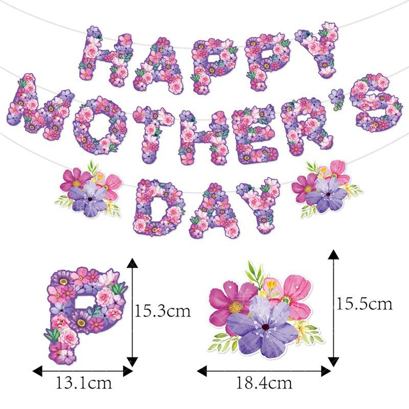 Mothers Day Happy Bunting Mother's Day Banner Pink Purple Letter Flower Garland
