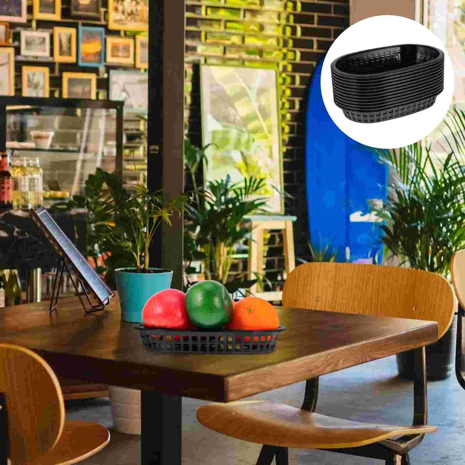 

12 шт. Корзина для гамбургеров и картофеля фри, прочный поднос, пластиковые корзины для фруктов, подносы для еды в ресторане в форме корабля чёрный