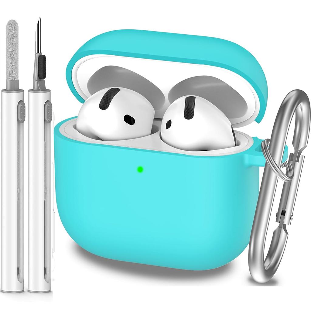 Für AirPods 4. Generation Hülle Abdeckung 2024, Militärqualität Weiches Silikon Stoßabsorbierend für AirPods 4 Hülle mit Schlüsselanhänger & Clea