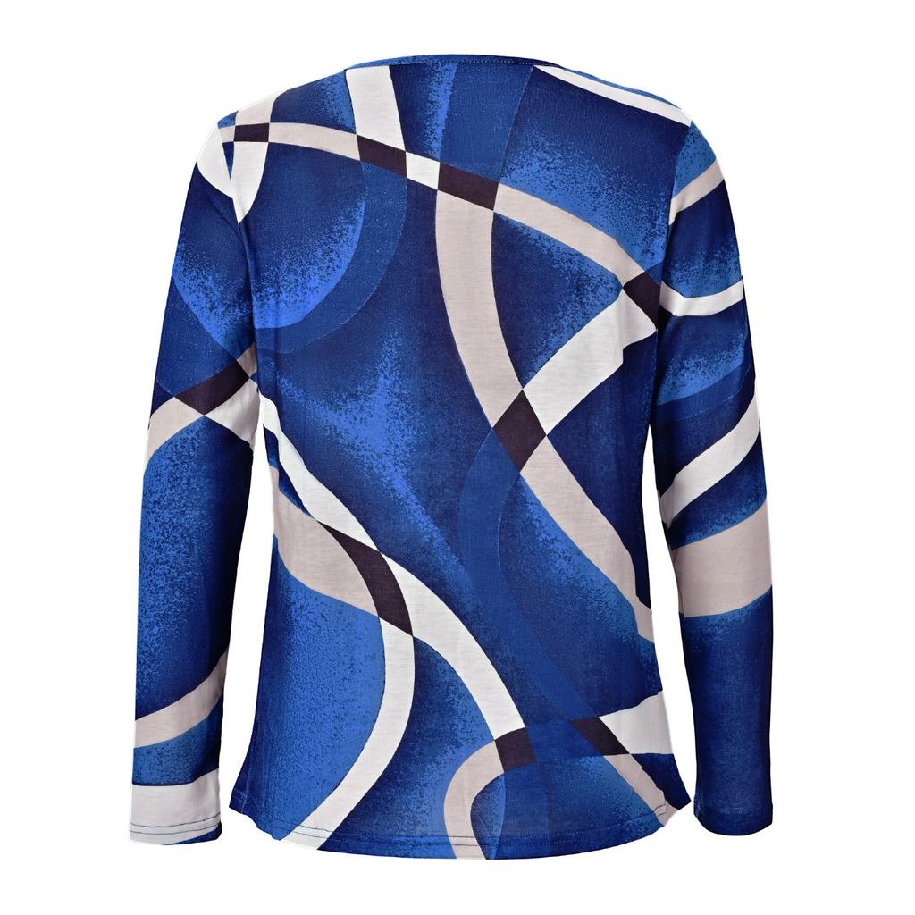 GMXIA Autumn Loose Long Sleeve Flower Bold V-neck T-shirt Base for Women