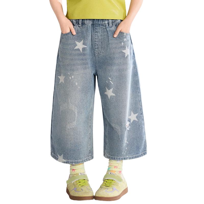 ASK JUNIOR Girls Tencel Star Print Straight Leg Denim Jeans 140